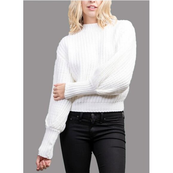 EVERTHREE Balloon Sleeve Sweater RUNS LIKE M Medium Semi Chunky Knit - Picture 1 of 9